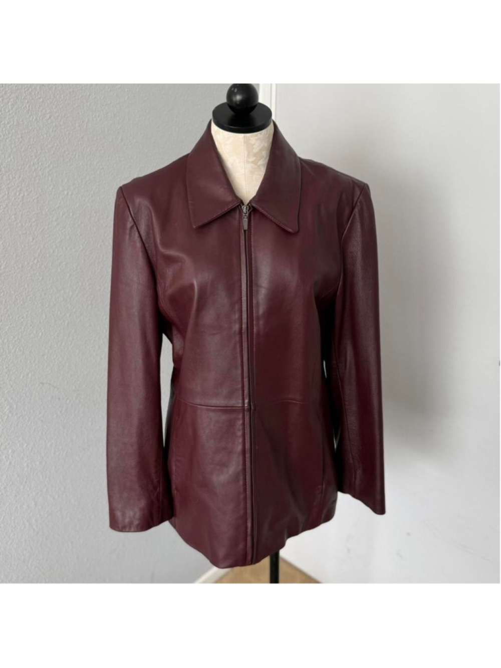 Y2K JLC New York burgundy leather jacket - Size L